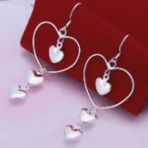 Silver Heart Hanging Earrings - New